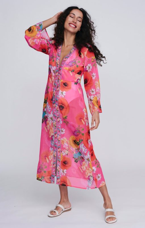 Pia Rossini Copacabana Maxi Cover up-Pink - Image 3